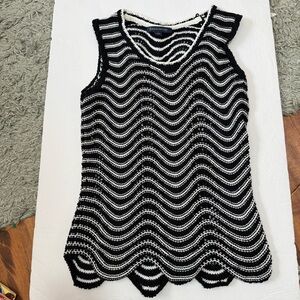 Brooks Brothers Black White Wave Pattern 100% Cotton Tank Top Sweater XS Woman